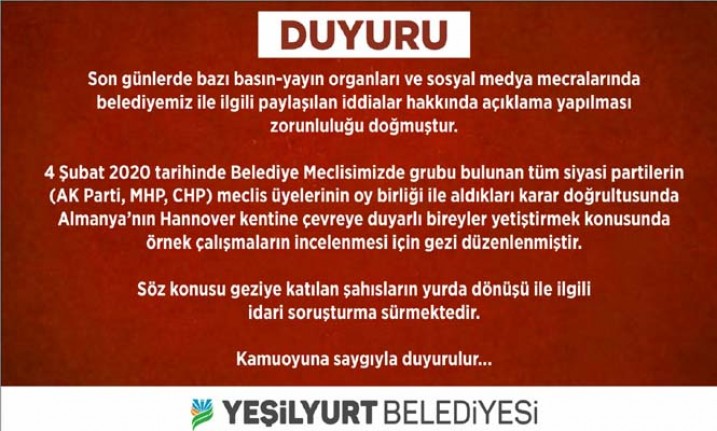 Yeşilyurt Belediyesinden Bilgilendirme Paylaşımı