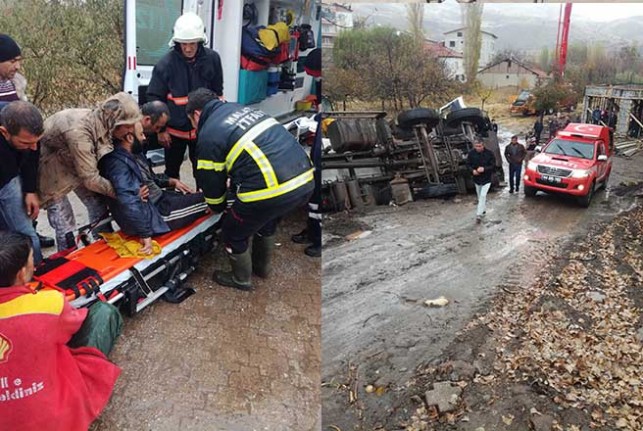 Malatya'da Beton Mikseri Devrildi: 1 yaralı