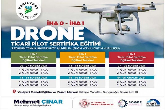 Yeşilyurt Belediyesi, İha-0 İha-1drone Ticari Pilot Sertifika Eğitim Kursu Açıyor