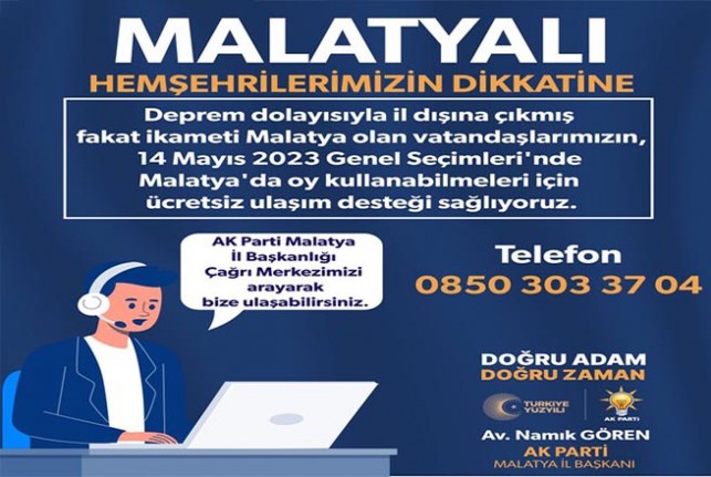 AK Parti’den Malatya’ya gelecek seçmenlere ücretsiz ulaşım desteği