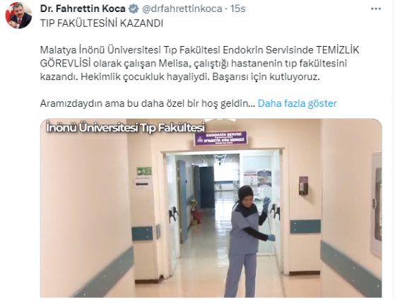 Melisa Metin’i Sağlık Bakanı Fahrettin Koca,  tebrik etti