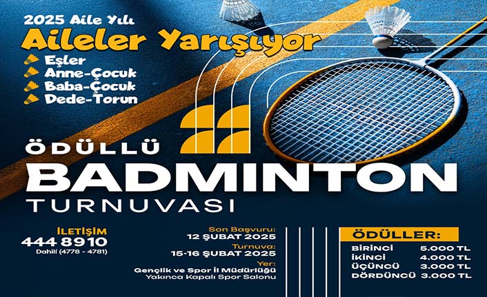 Yeşilyurt Belediyesi, Ödüllü ‘Aileler Arası Badminton Turnuvası’ Düzenliyor