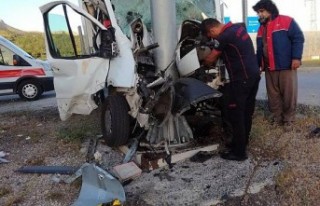 Malatya'da kamyonet levha direğine çarptı......