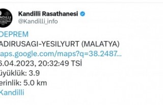 Malatya'da 3.9 Büyüklüğünde Deprem